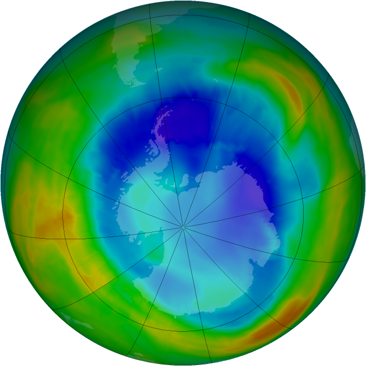 Antarctic ozone map for 24 August 2014